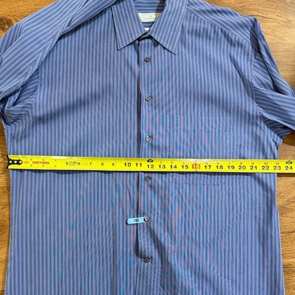 Ermenegildo Zegna Mens Blue White Striped Cotton Dress Shirt 16.5 42 Spain - Picture 8 of 14